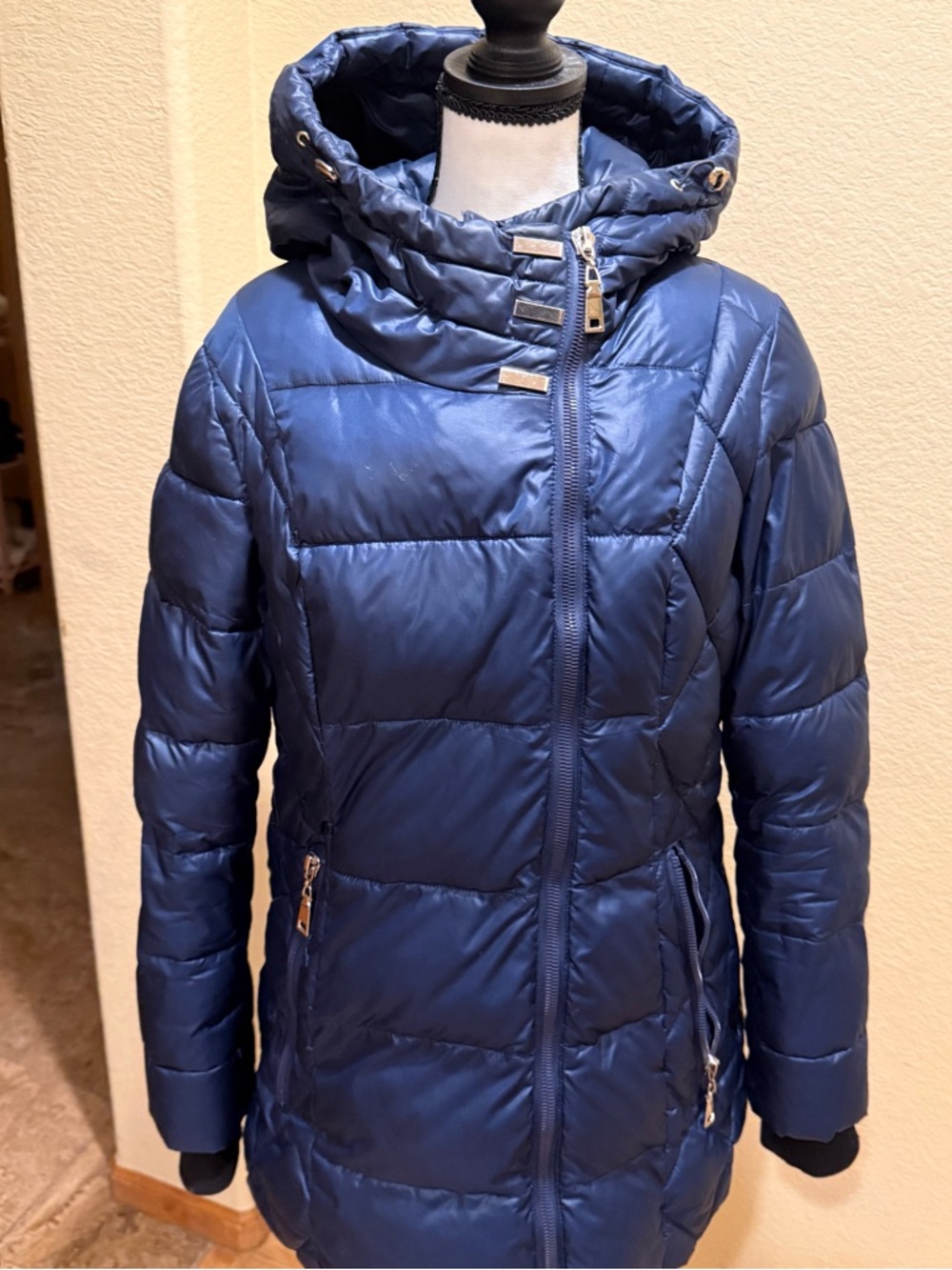 glam Navy Quilted Hooded Puffer Jacket